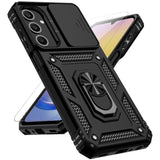 For Samsung Galaxy A25 5G Case With Slide Camera Cover Hd Screen Protector [Military Grade 16Ft. Drop Tested] Magnetic Ring Holder Kickstand Protective Phone Case For Galaxy A25 5G 2024, Black