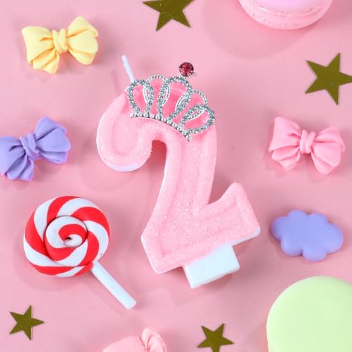 Pink Birthday Candle Crown Number 2 Candles Cake Candle,Pink Birthday Cake Topper Cupcake Decorations Party Decor For Girls And Women Anniversary Celebrations Supplies Favors
