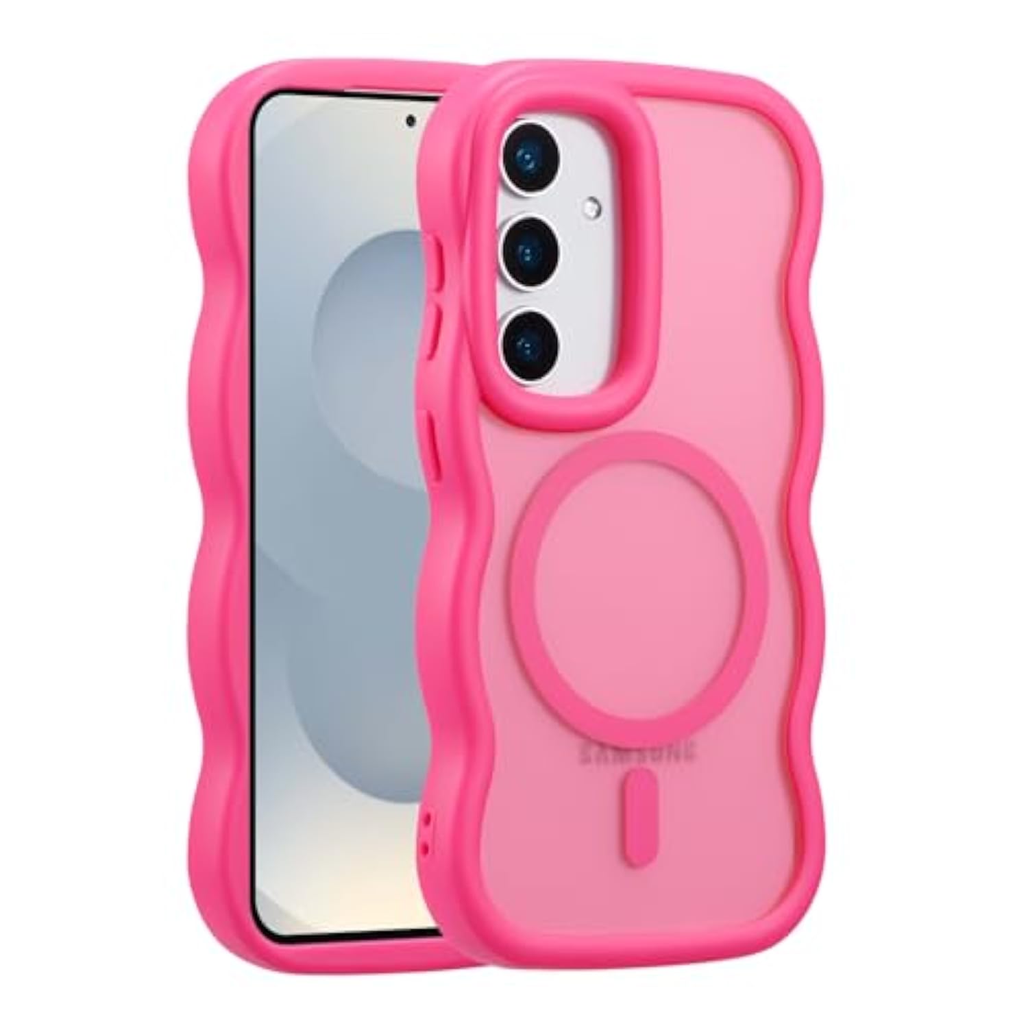 For Samsung Galaxy A16 4G/5G Case, Cute Wavy Compatible With Magsafe, Curly Wave Frame Women Men Magnetic Clear Matte Tpu Bumper Shockproof Case For A16, Hot Pink