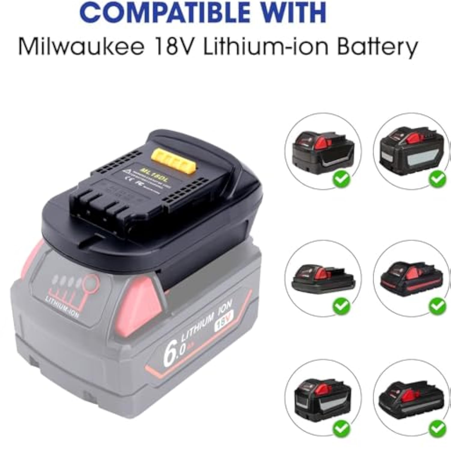 Ml18Dl Battery Adapter Compatible With Dewalt 20V Cordless Tools, Adapter Convert For Milwaukee 18V M18 Battery To Replacement For Dewalt 20V Max Lithium Battery (Adapter Only)