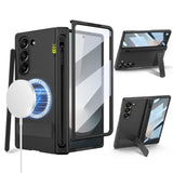 For Samsung Galaxy Z Fold 6 Case With New Integrate Thinner Pen Holder, Adjustable Metal Stand, For Round Shape Magsafe Accessories, Built In Screen Protector, Magnetic 2024, Black