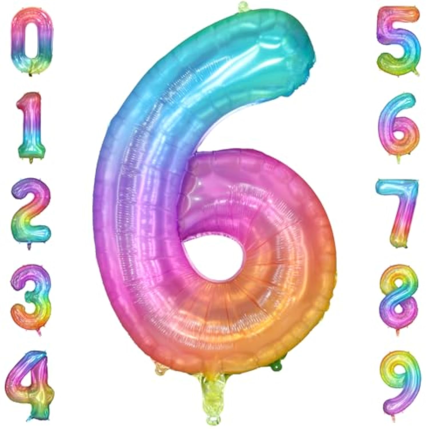 Rainbow Number 6 Balloon, 40 Inch Large Number Foil Mylar Balloons For 6Th Girl Boy Birthday Party Celebration Decorations Supplies, Digital Balloons For Wedding Anniversary Events Decora