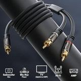 KabelDirekt – RCA/Phono Y Cable – 25ft Long – 1 to 2 RCA/Phono, Stereo Audio Cable (Coax, Male/Male Plugs, Analog/Digital, Adapter for subs/amps/Hi-Fis/Home Theater/receivers, Black)