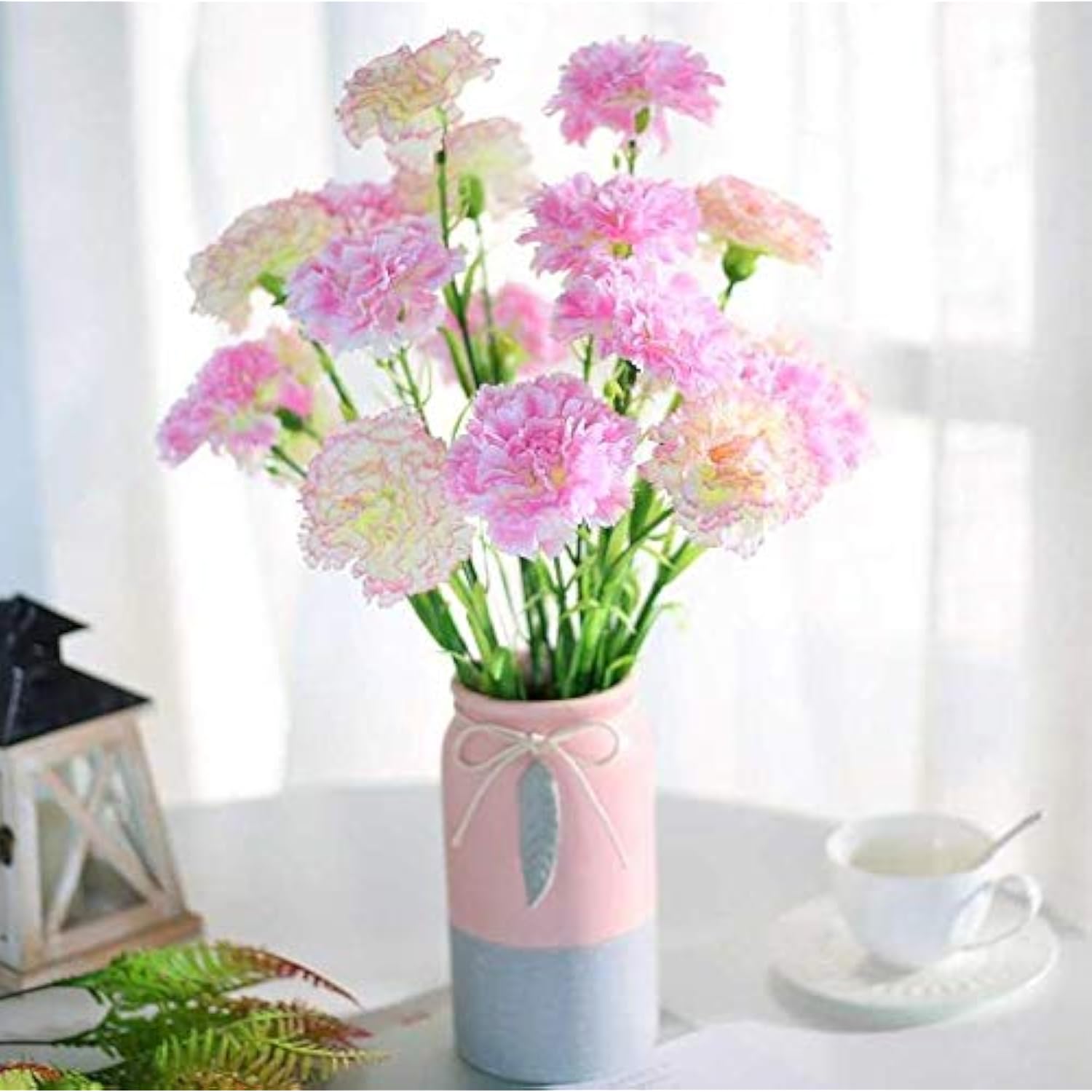 20 Inch Bouquets 10 Stem Carnations,Outdoor Uv Resistant No Fade Artificial Flower,Carnation Silk Petals Fake Flowers Forever Plants For Home Party And Wedding Decor (White)