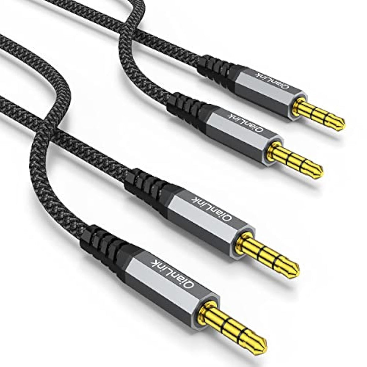 2 Pack Aux Cable, (6.6Ft/2M, Hi-Fi Sound) 3.5Mm Trs Auxiliary Audio Cable Nylon Braided Cord Compatible With Car,Home Stereos,Speaker,Ipod Ipad,Headphones,Sony,Echo Dot,Beats (Grey)