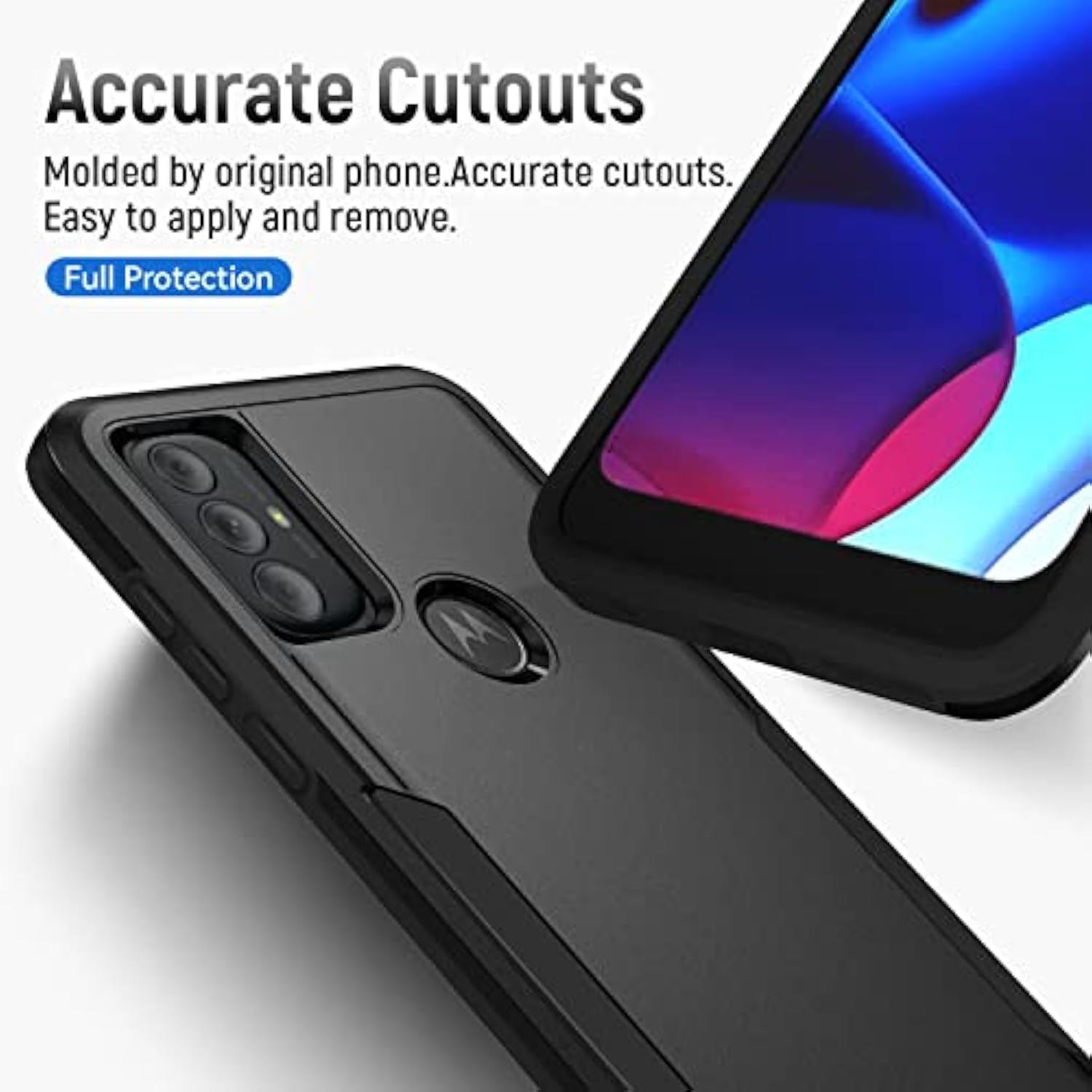 For Moto G Play 2023 Case,With Screen Protector [Military Grade Drop Tested] Heavy-Duty Tough Rugged Shockproof Protective Case For Moto G Pure, Black