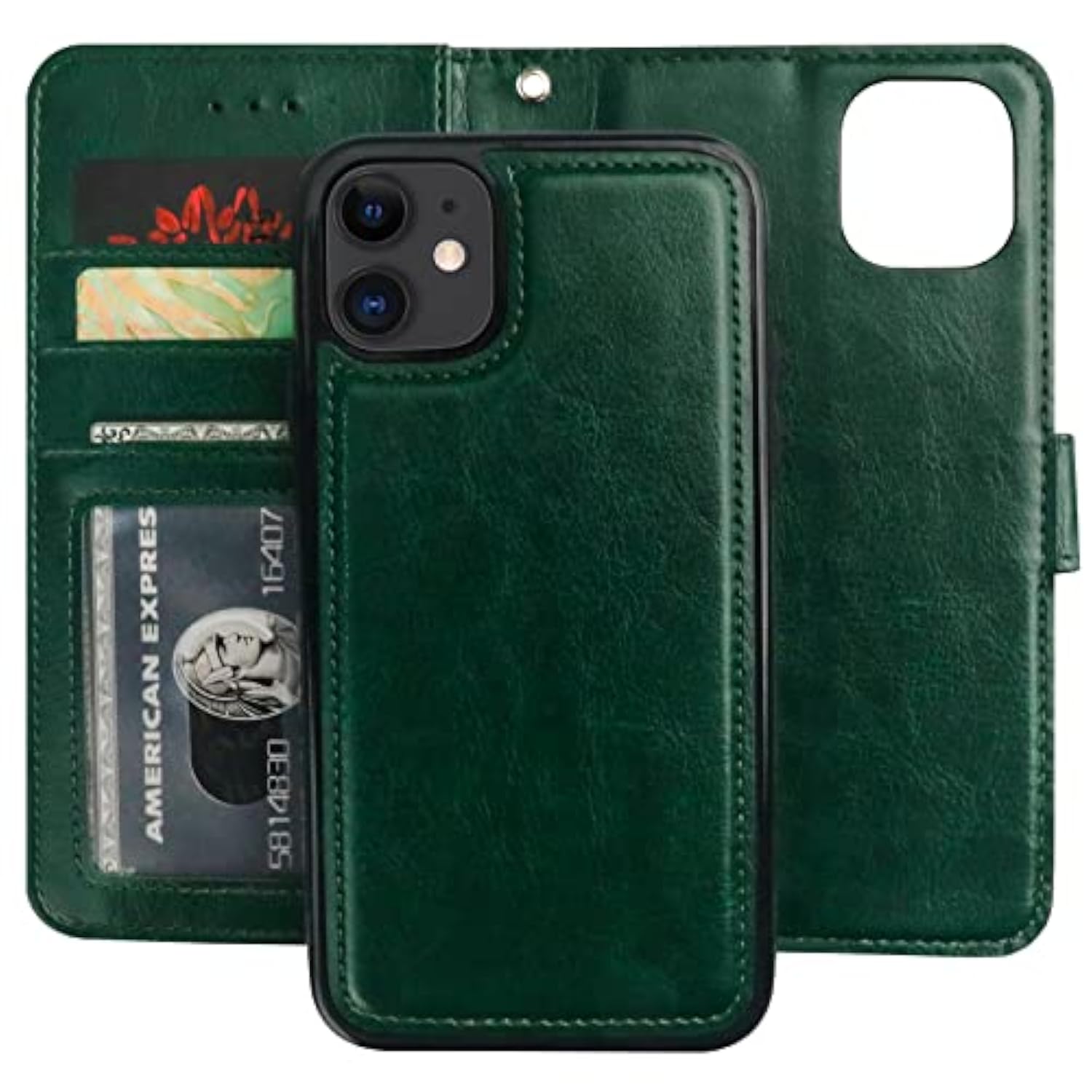 For Iphone 11 Wallet Case With Card Holder Pu Leather Magnetic Detachable Kickstand Shockproof Wrist Strap Removable Flip Cover For Iphone 11 6.1 Inch (Green)
