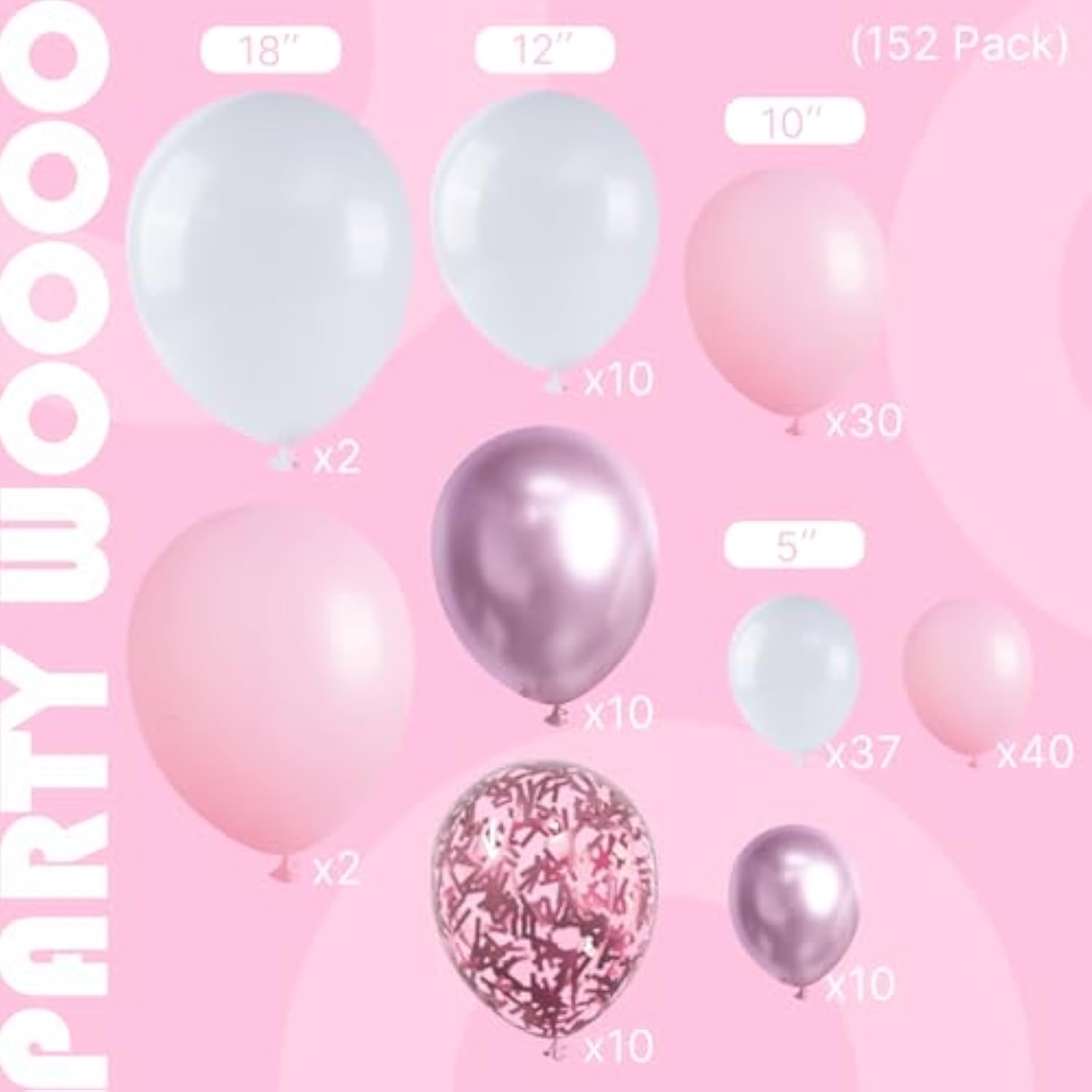 Baby Pink Balloon Arch Kit Garland 152Pcs Different Sizes Of 18 12 10 5 Inch White Light Pastel Pale Metallic Pink Confetti Balloons For Baby Shower Princess Birthday Party Decorations