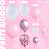 Baby Pink Balloon Arch Kit Garland 152Pcs Different Sizes Of 18 12 10 5 Inch White Light Pastel Pale Metallic Pink Confetti Balloons For Baby Shower Princess Birthday Party Decorations