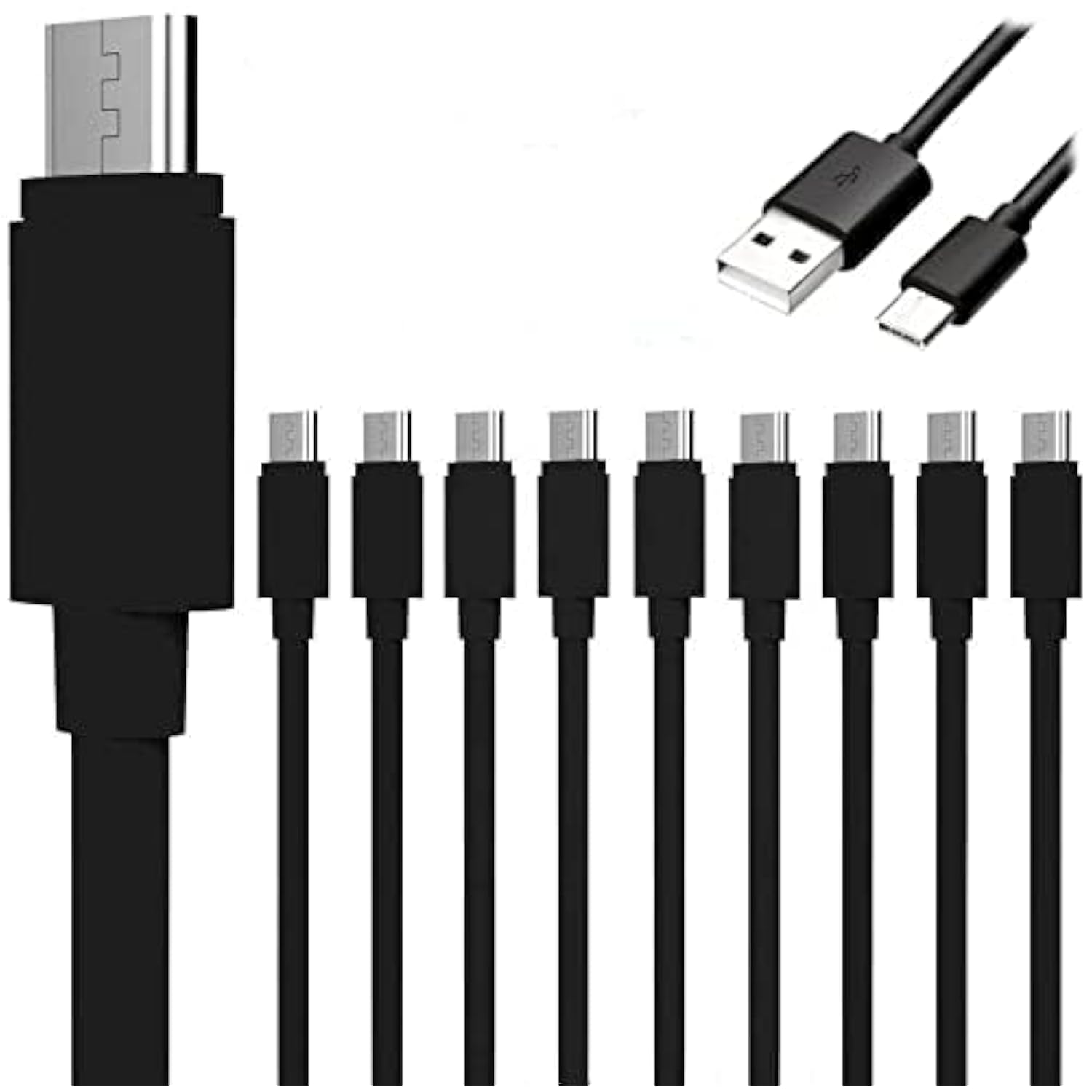 Pack Of 10 Usb-C To Usb-A Fast Charge Cable Charging Cord Quick Type Charger Wholesale For Samsung Galaxy S25 S24 S23 S22 S21 S20 S10+ A53 A54 A55 A56 A14 A15 A16 A23 A24 A25 A26 (Black)