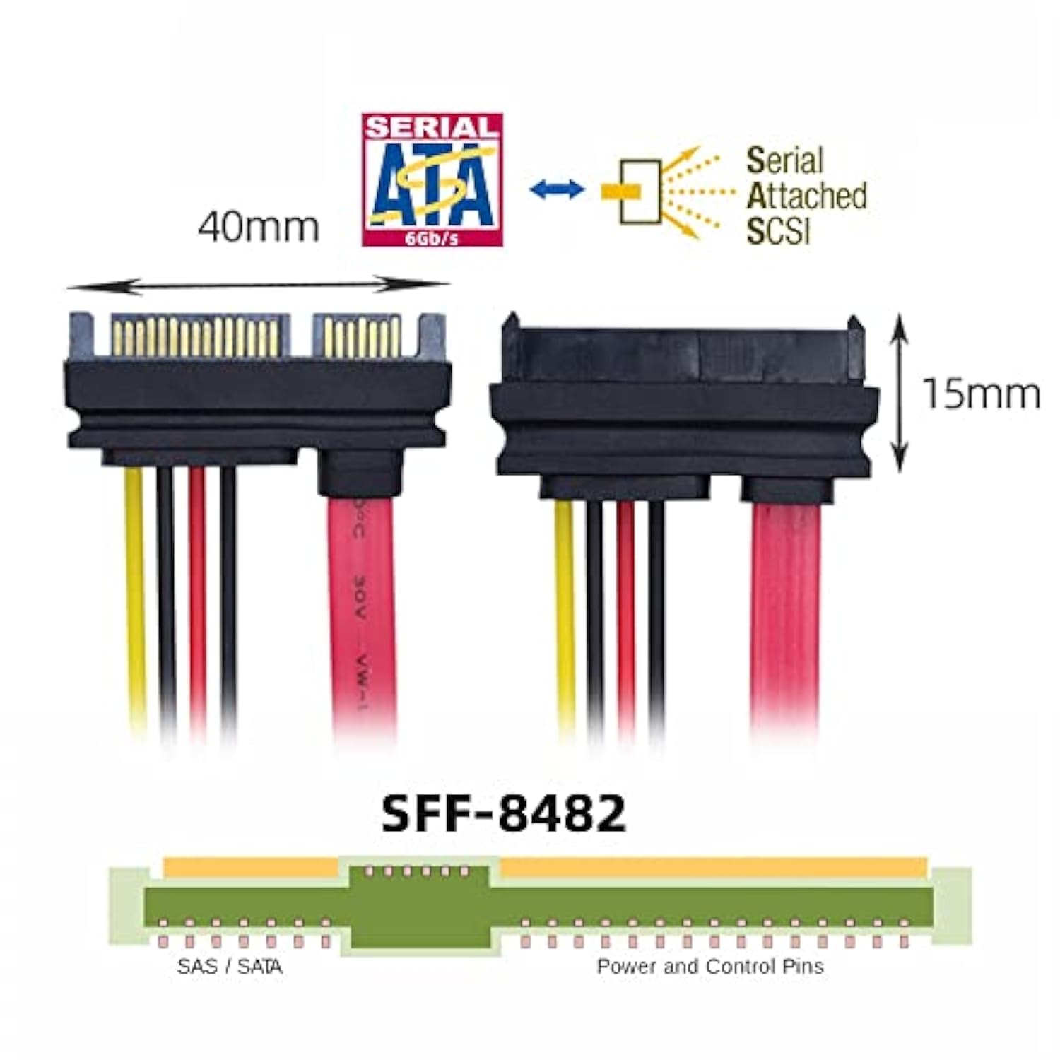 cablecc SFF-8482 SAS 29 Pin to SATA 22Pin Hard Disk Drive Raid Extension Cable
