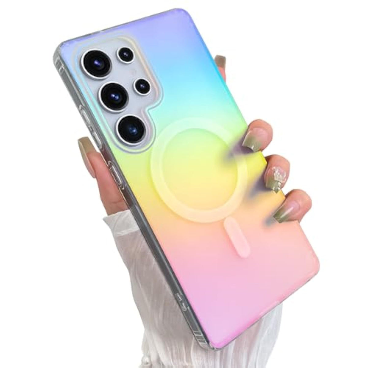 Cute Case For Samsung Galaxy S25 Ultra Case For Women Girls [Compatible With Magsafe] Glitter Sparkly Girly Aesthetic Rainbow Magnetic Protective Cover, Translucent Iridescent Blue & Pink