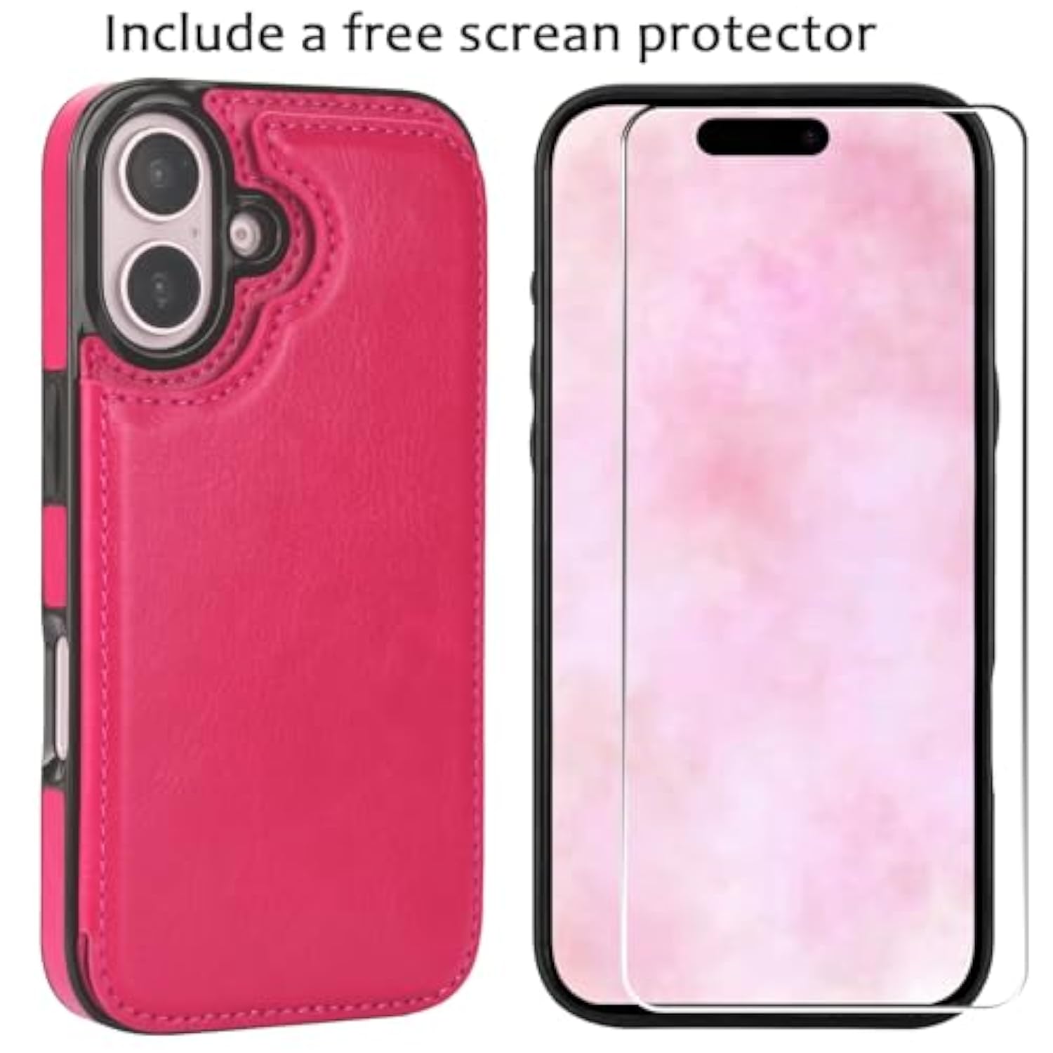 Wallet Case Compatible With Iphone 16 6.1", Slim Protective Case With Card Holder,Premium Pu Leather Kickstand Card Slots Case With Double Magnetic Clasp-Rosered