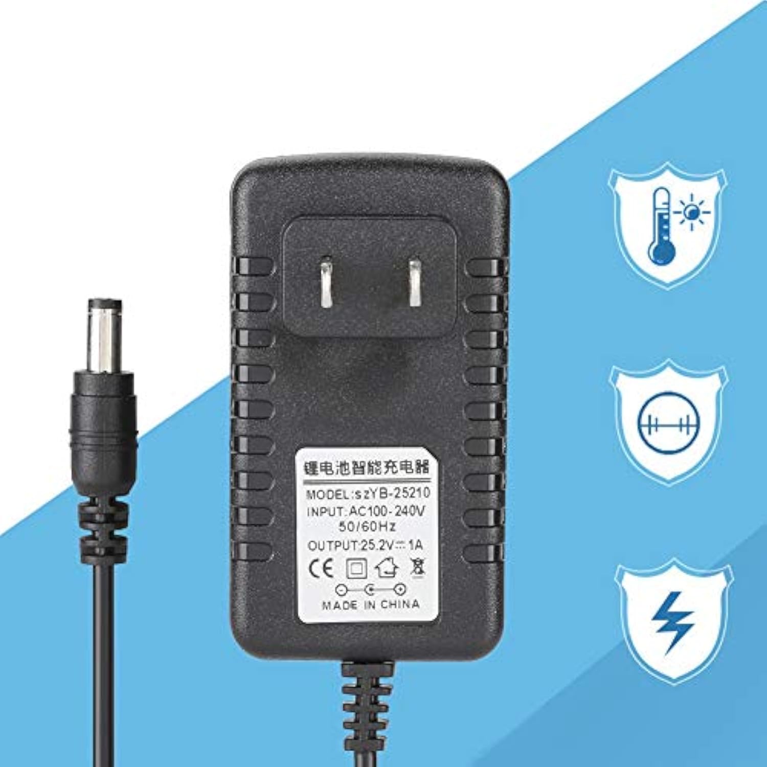 25.2V/1A Lithium Battery Charger Adapter, Fast Charging With Multi Protections, Li Ion Charger Adapter. 100-240V (Us Plug 100240V)