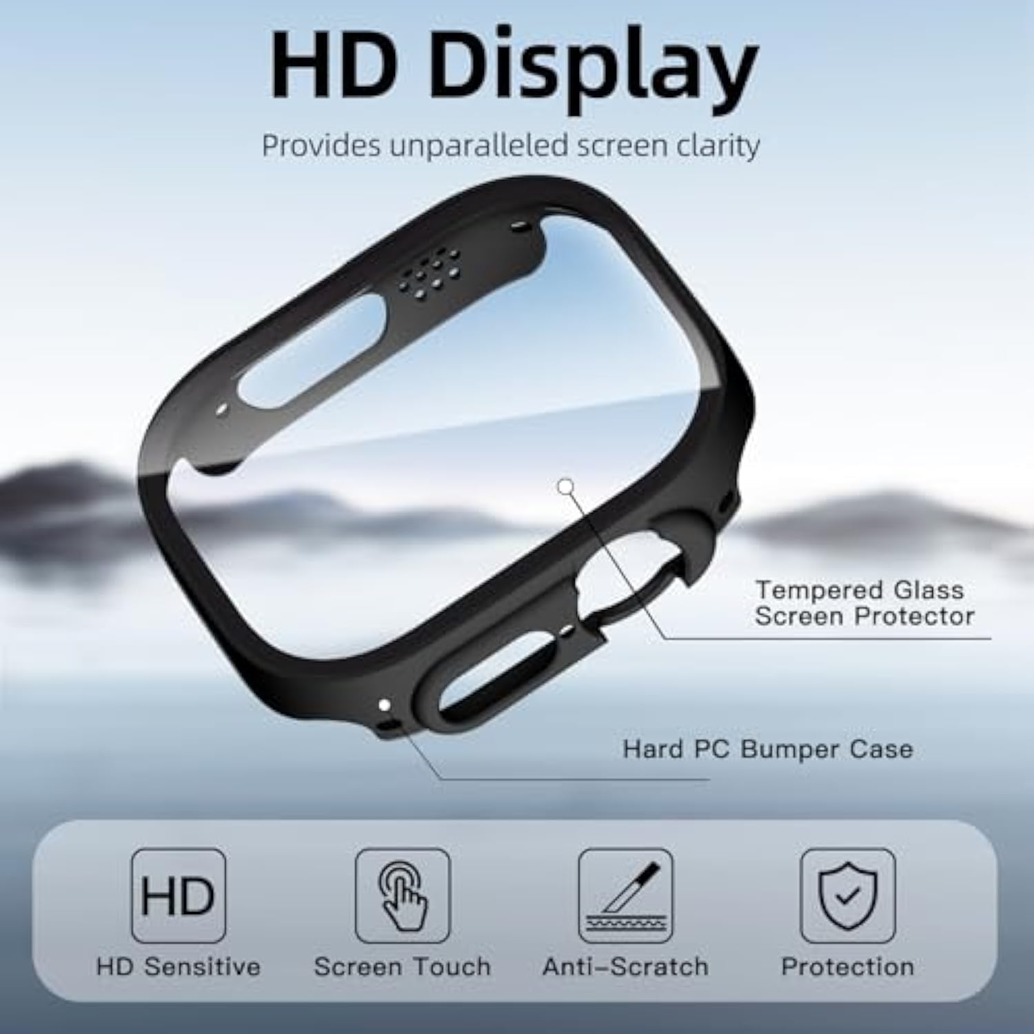 [3 Pack] Tempered Glass Case For Apple Watch Ultra 3/Ultra 2 Screen Protector 49Mm, Hard Pc Face Cover Overall Protection Anti-Scratch Bumper Cases For Iwatch 49Mm Accessories,Black/Black/Black