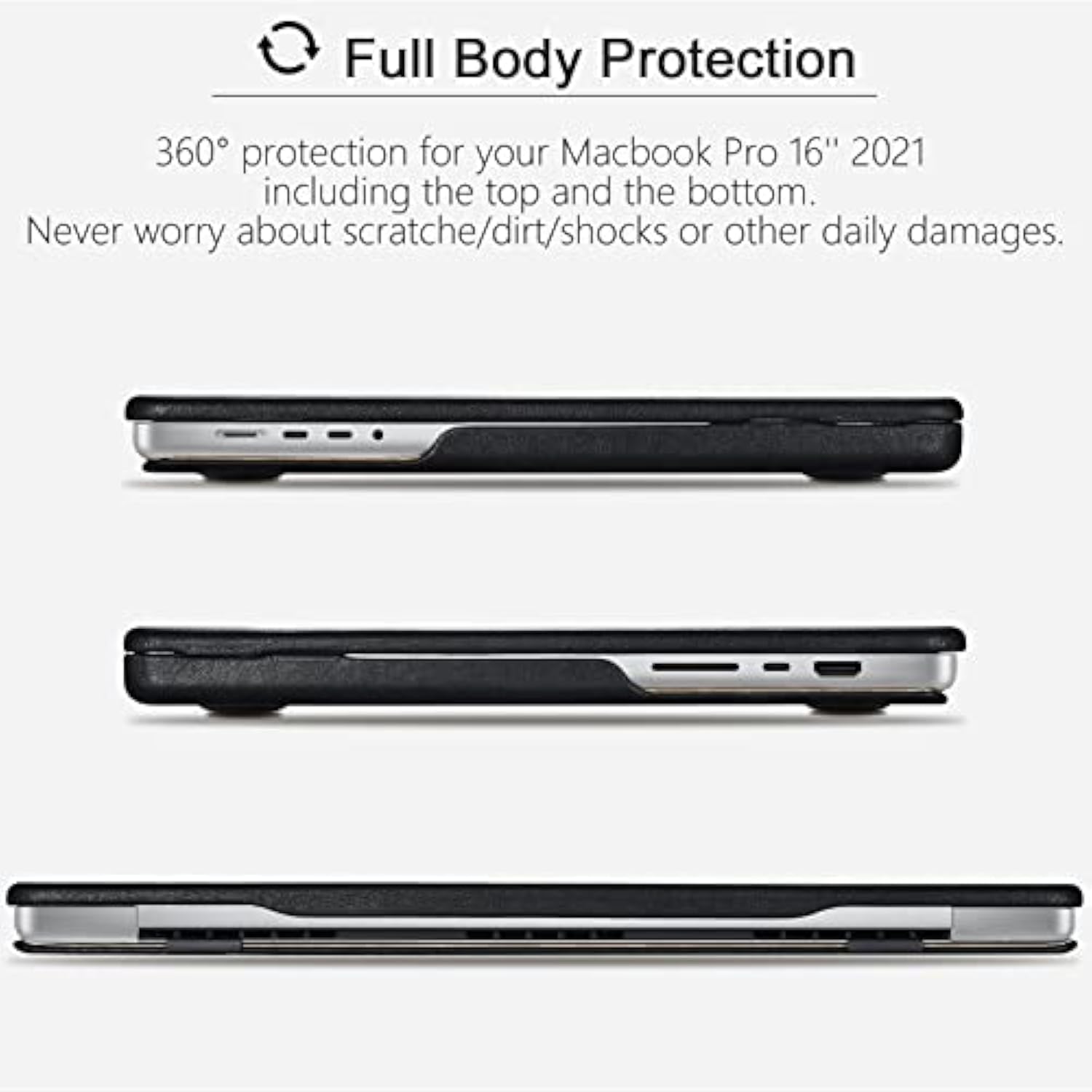 ICARER MacBook Pro 16 Case (2025-2021), Premium Leather Case for M4 M3 M2 M1 Pro/Max A3403 A3186 A2991 A2780 A2485, with Touch Bar & Touch ID Compatible for Apple MacBook Pro 16inch (Black)