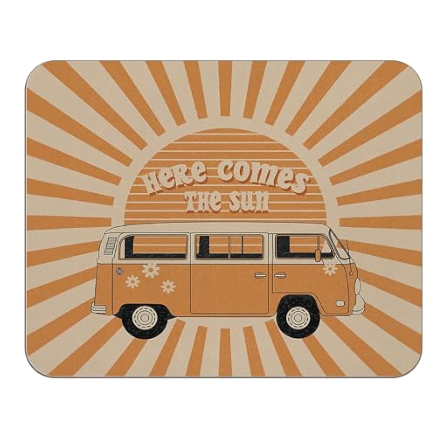 Boho Vw Bus Mouse Pad - Here Comes The Sun Mouse Pads For Desk, Hippie Gifts For Women, Mousepad With Non-Slip Rubber Base For Laptop Computer Keyboard Desktop (9.5×7.9 Inch)