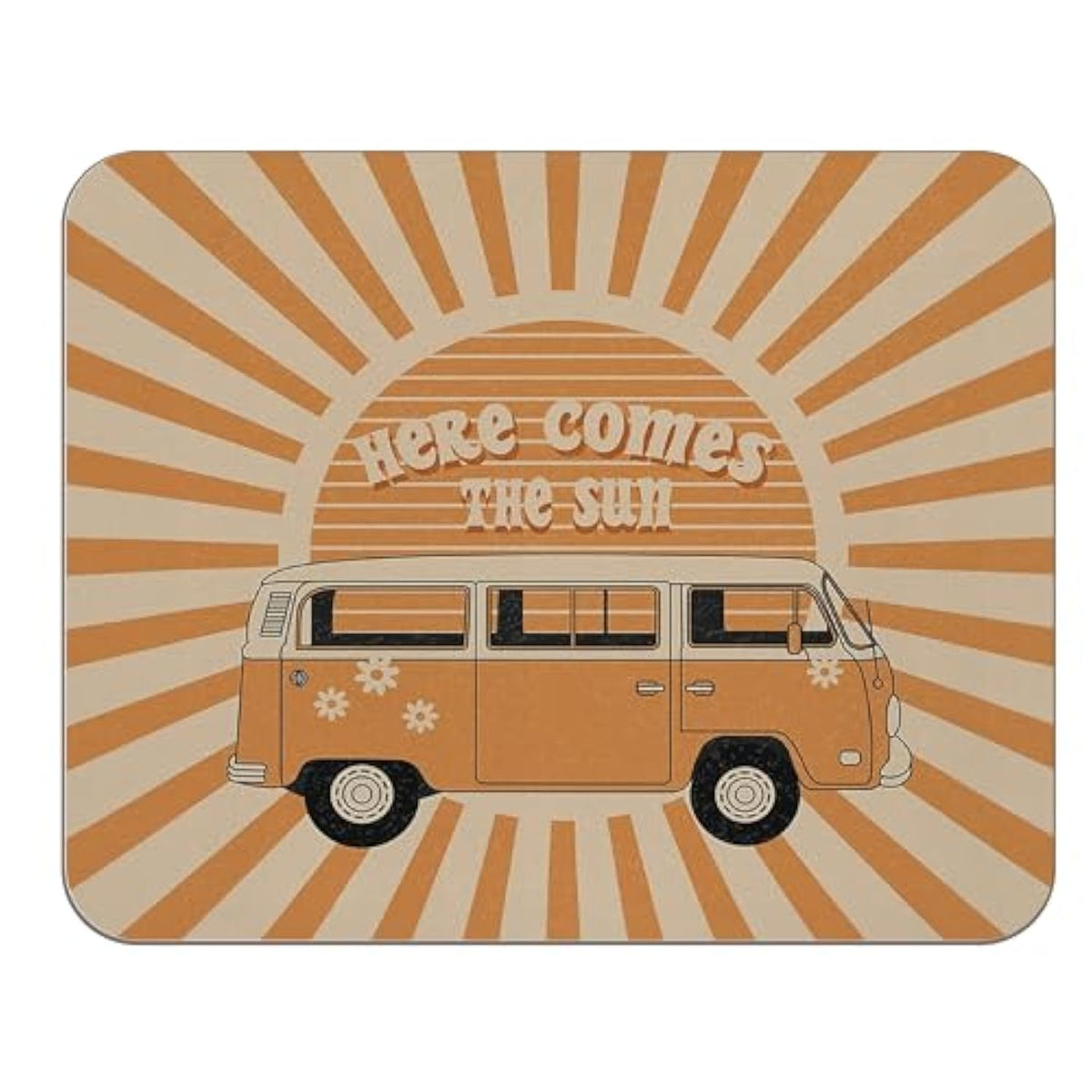Boho Vw Bus Mouse Pad - Here Comes The Sun Mouse Pads For Desk, Hippie Gifts For Women, Mousepad With Non-Slip Rubber Base For Laptop Computer Keyboard Desktop (9.5×7.9 Inch)