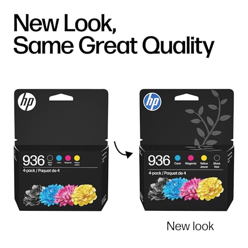 936 Black, Cyan, Magenta, Yellow Ink Cartridges (4-Pack) | Works With Officejet 9120, Pro 9110, 9120, 9130, Wide Format 9730 | Eligible For Instant Ink | 6C3Z5Ln