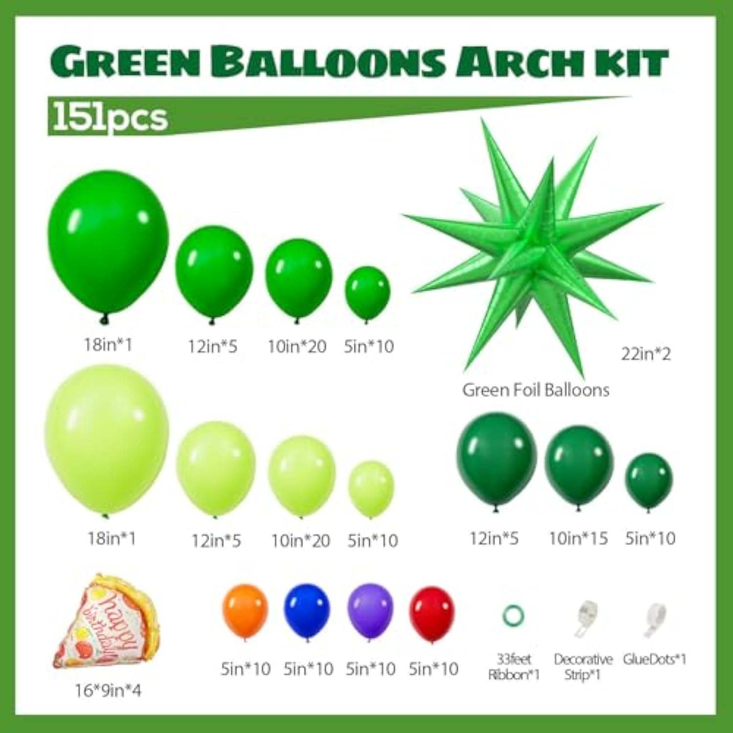 Green Balloon Arch Garland Kit With Green Red Orange Blue Foil Balloons For Baby Shower Birthday Party Decorations