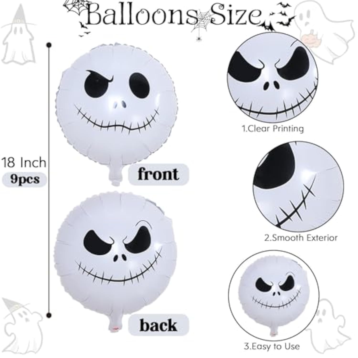 Halloween Skull Balloons: 18" Smiley Face Mylar Foil Decor