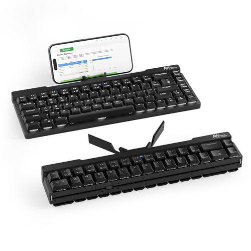 F68 60% Foldable Low Profile Mechanical Keyboard, Wireless Mechanical Keyboard With Aluminum Body, Built-In Stand Holder, White Backlit, 68 Keys