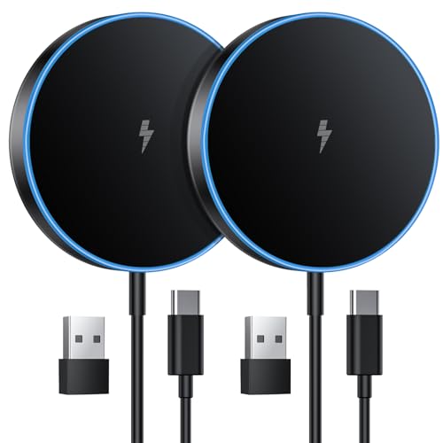 2 Pack Magnetic Wireless Charger 15w  Mag-Safe Charger for iPhone 16 Pro Max/16 Pro/16/16 Plus/15/14/13/12 Series AirPods 3/2/Pro/Pro 2 LED