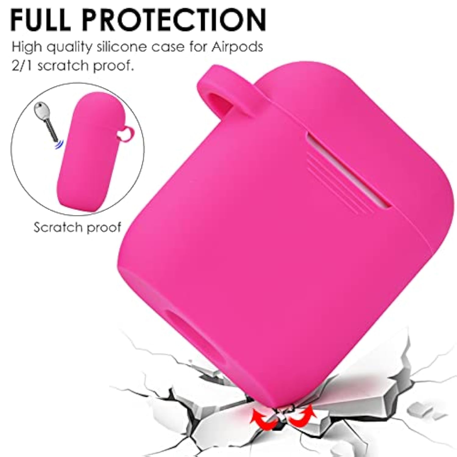 Compatible With Airpod 2&1 Case Cover, Cute Silicone Protective Accessories Cases/Keychain/Pompom, Best Gift For Girls And Women, Fuchsia Pink
