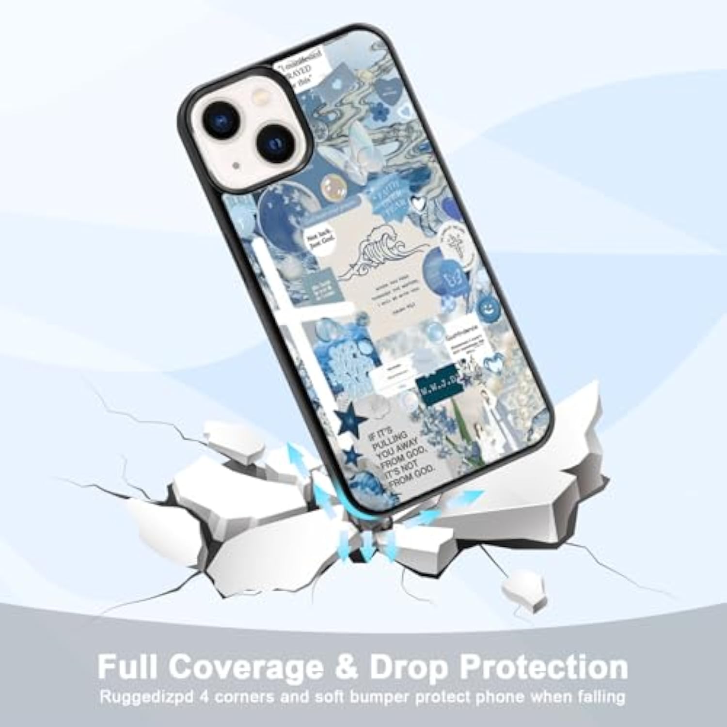 Classic Religious Sayings Christian Phone Case Fit For Iphone 13 — Tpu Blue Aesthetic Cross God Jesus Phone Cover Gift For Boy Girl Men Women