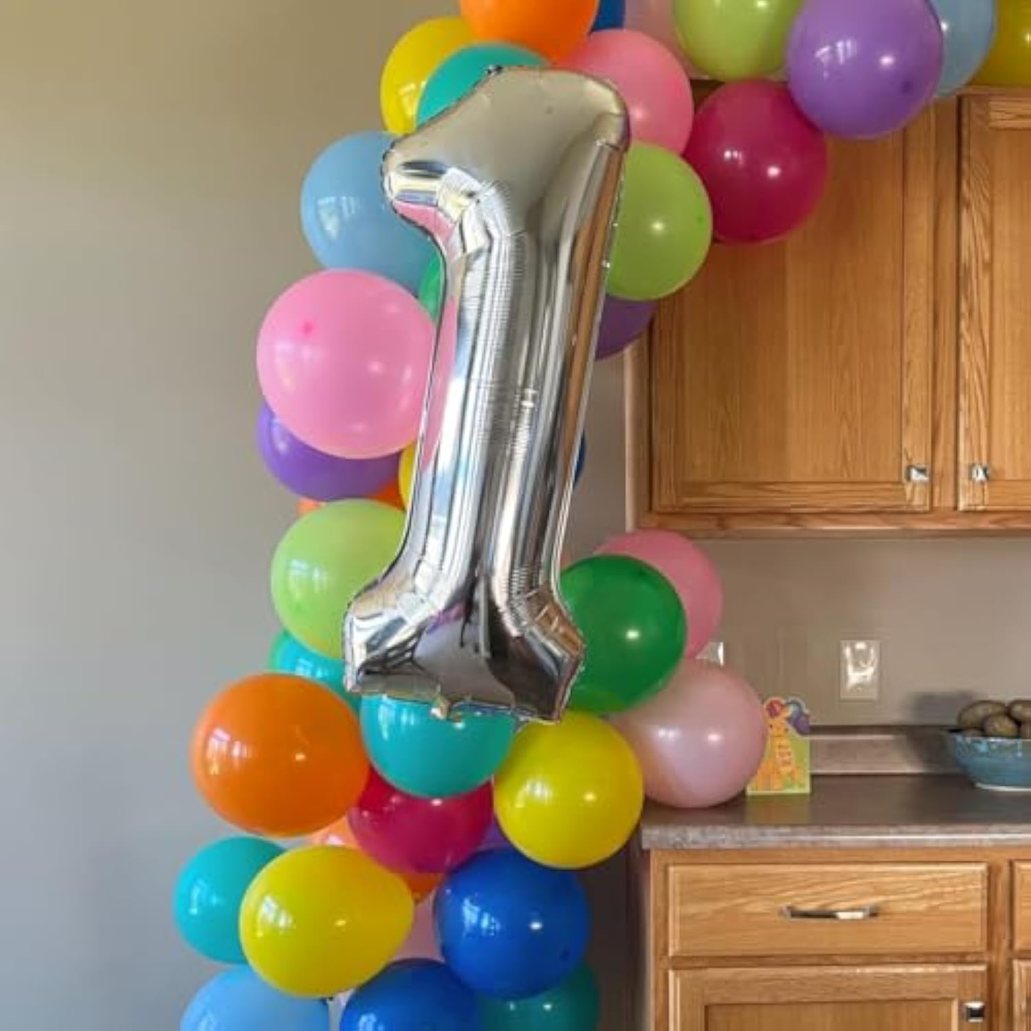 Silver Number 1 Balloon,40 Inch Large Number Foil Mylar Balloons For 1St Girl Boy Birthday Party Celebration Decoration Supplies, Big Digital Balloons For Wedding Anniversary Events Decor