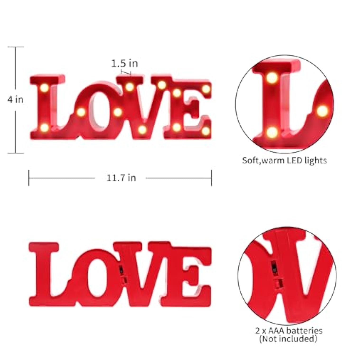 Red Love Decor, Valentine & Mothers Day Mom Gifts, Battery Powered Love Sign Night Light, Girlfriend & Birthday Decorations