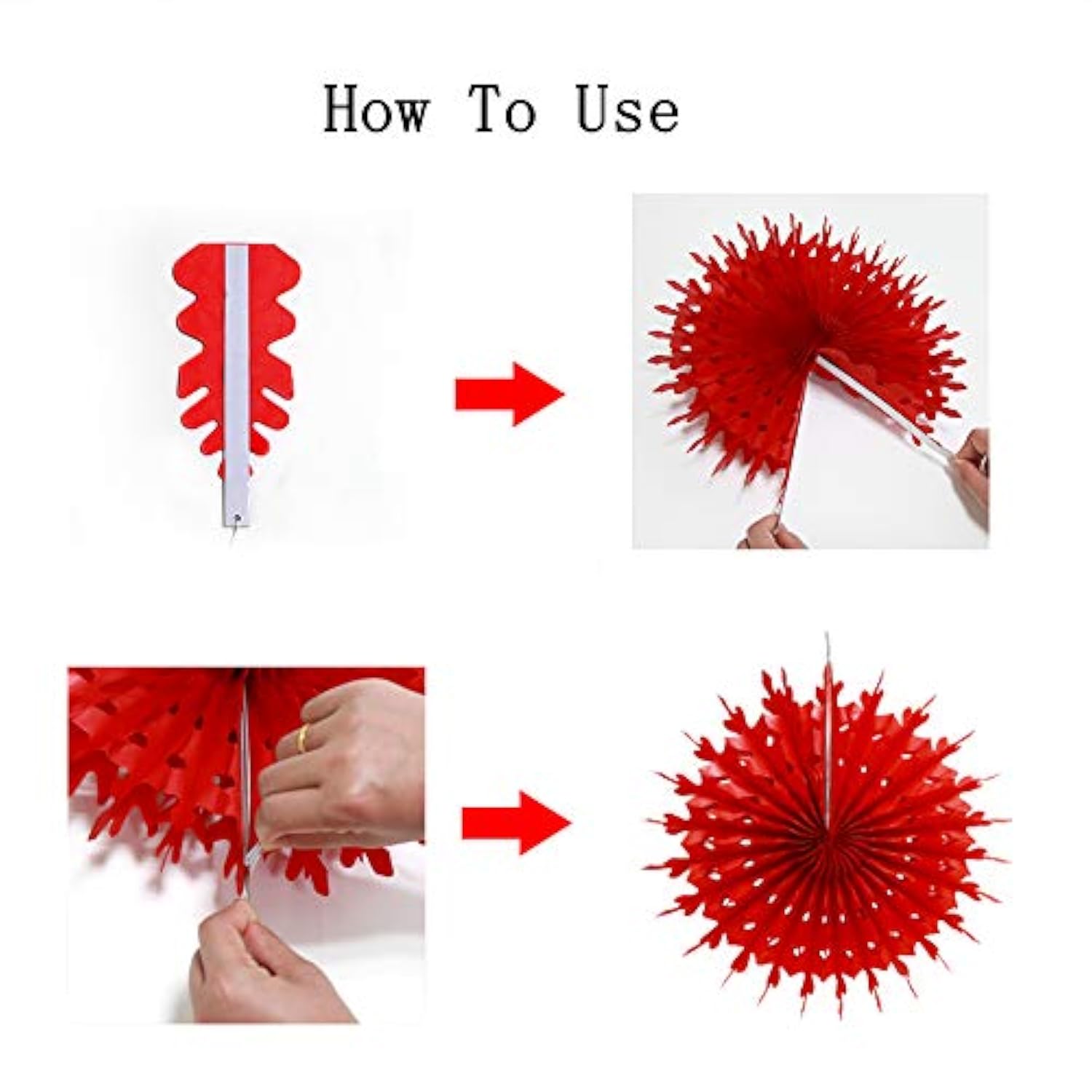 Red Party Decorations Chinese New Year Tissue Pompom Paper Fan Decor B