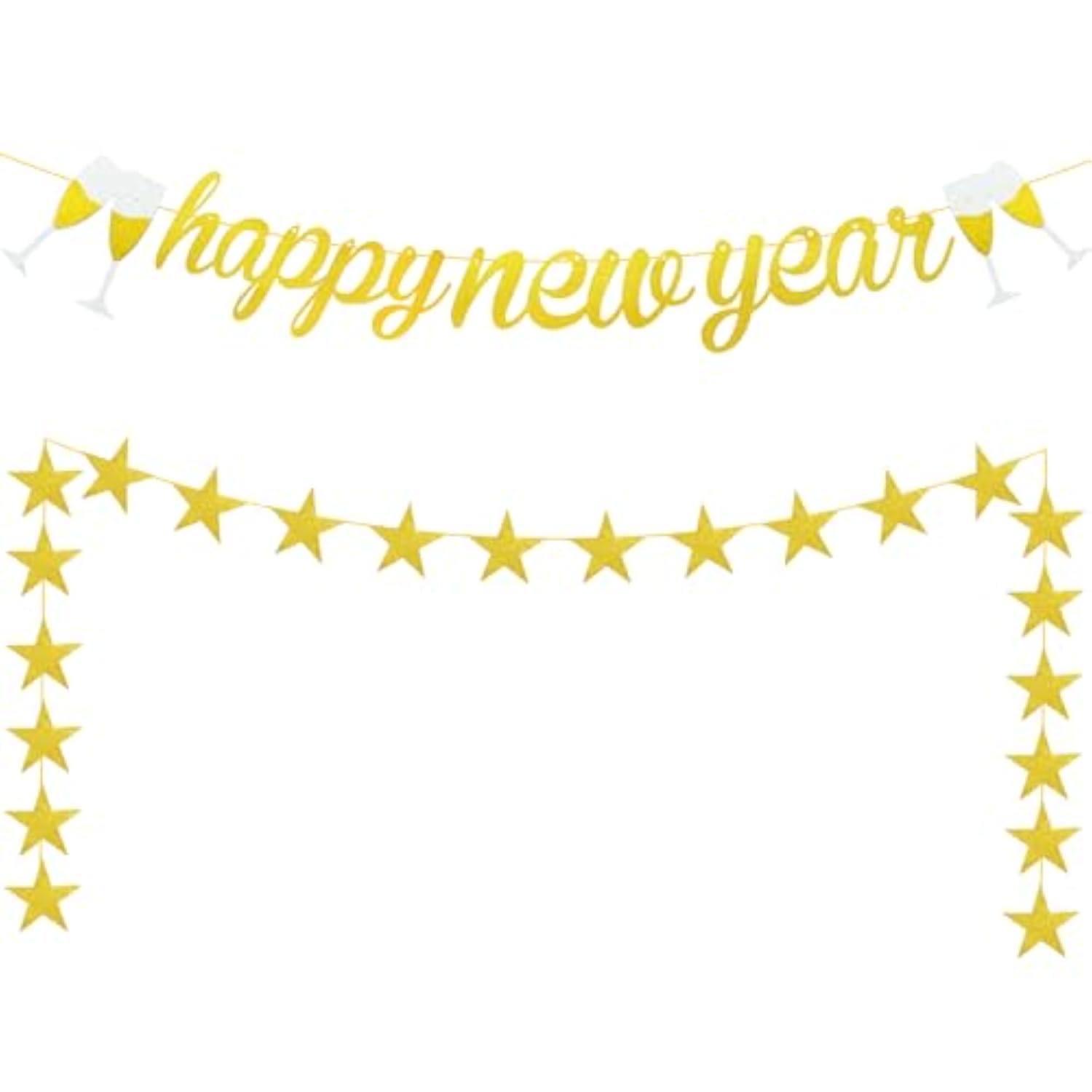 Glitter Gold Happy New Year Banner Alphabet Garland for NYE Party Supplies