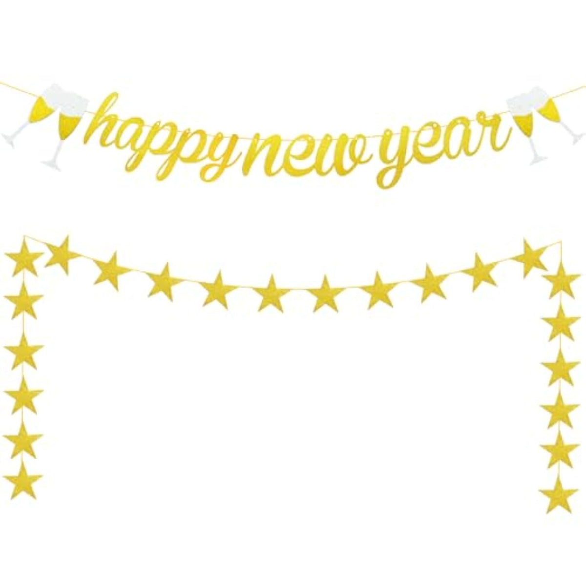 Glitter Gold Happy New Year Banner Alphabet Garland for NYE Party Supplies