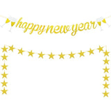 Glitter Gold Happy New Year Banner Alphabet Garland for NYE Party Supplies