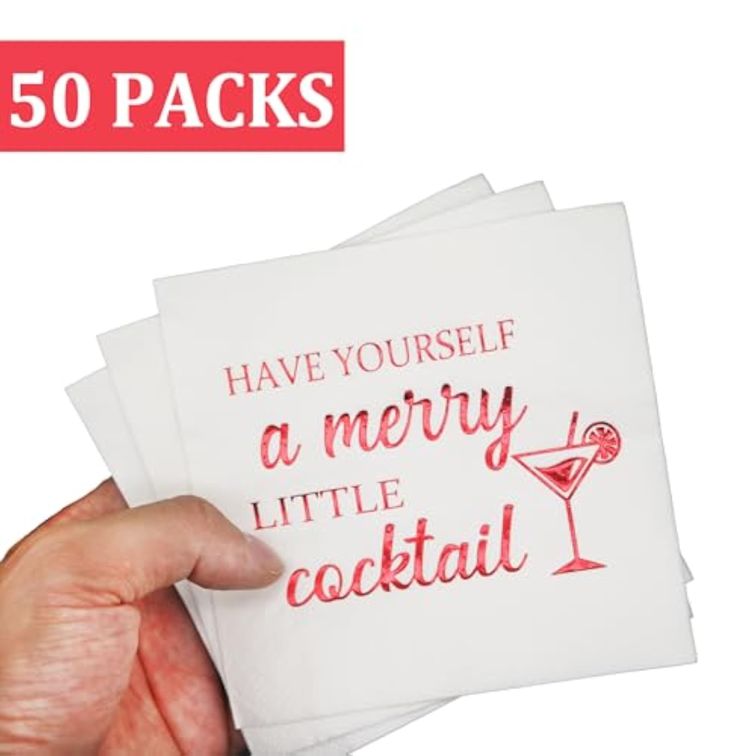 Have Yourself A Merry Little Cocktail Napkins - Christmas Holiday Napkins, Red Foil, 5 X 5 In, 50-Pack