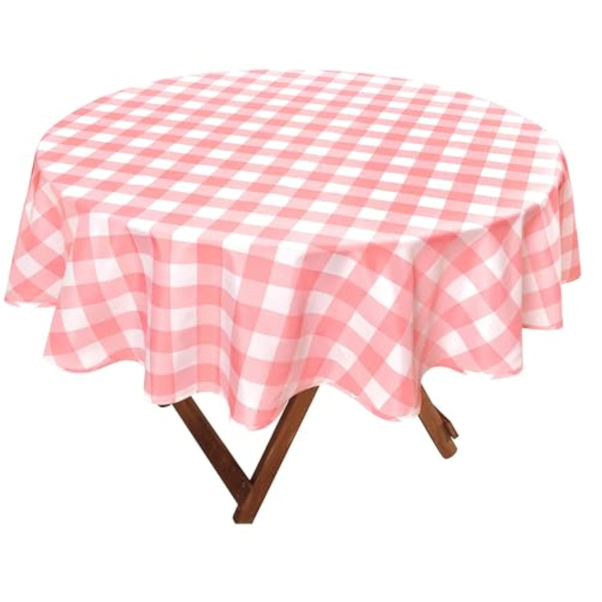 120" Pink & White Checkered Round Tablecloth – Waterproof, Stain-Resistant Fabric for Picnic and Parties