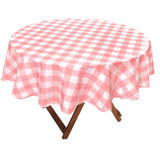 120" Pink & White Checkered Round Tablecloth – Waterproof, Stain-Resistant Fabric for Picnic and Parties