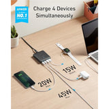 Anker USB C Charger, 543 (65W II), PIQ 3.0 & GaN 4-Port Slim Fast Wall Charger, with Dual USB C Ports (45W Max), for MacBook, Laptops, iPad Pro, iPhone and More