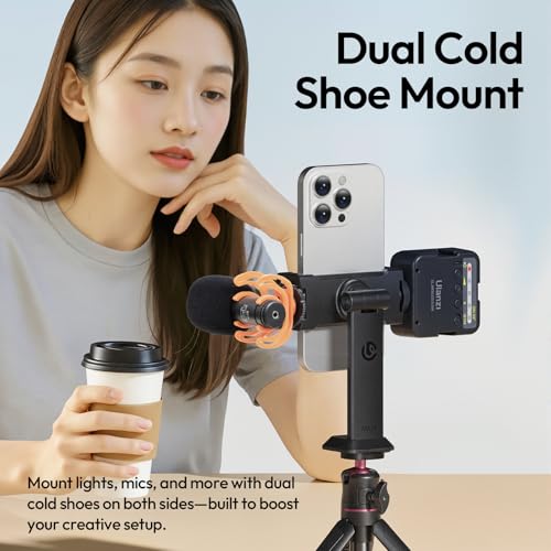 Phone Tripod Mount Adapter with Dual Cold Shoes & QR Plate, MA54 Cell Phone Holder for Tripod with 1/4" Screw, Adjustable Smartphone Mount Adapter