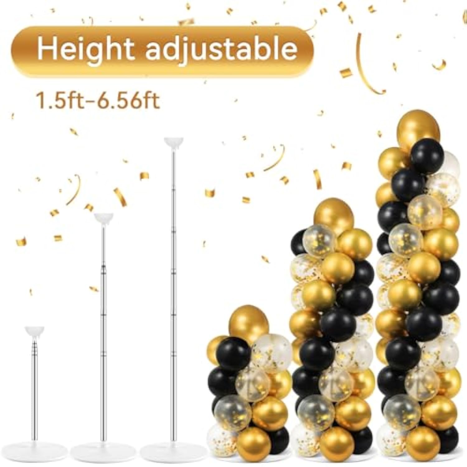 Adjustable Balloon Column Stand Kit: Black & Gold Party Decor - 100 Balloons