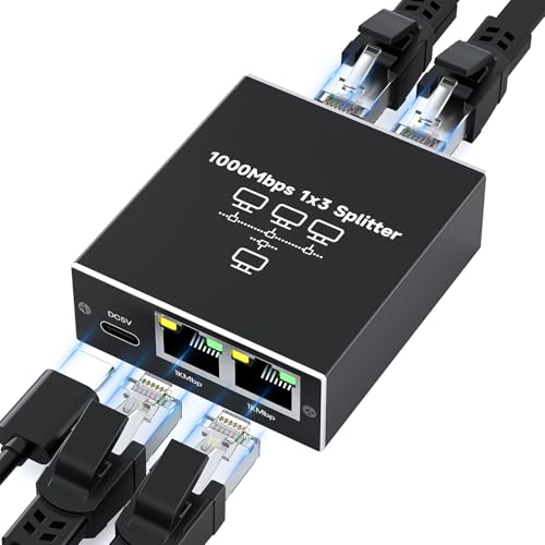 Ethernet Splitter 1 To 3 1000Mbps High Speed Either Network Splitter Internet Cable Splitter 1 In 4 Out Gigabit Dual Lan Rj45 Port Router Switch Work For Cat 5/5E/6/7/8 Cable