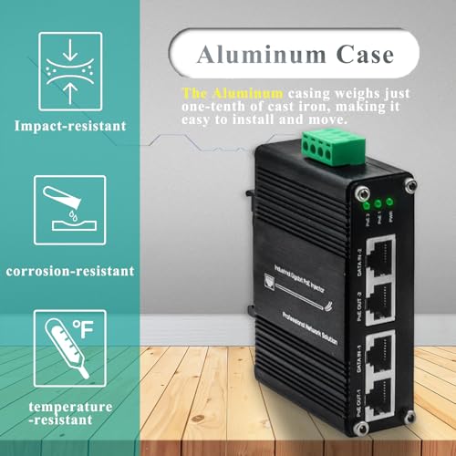 Industrial 2-Port Gigabit Poe+ Injector, 12~48Vdc Input, 60W Poe Power Output, Din-Rail & Wall Mount, -40°F To 176°F Operating Temperature, For Ip Cameras & Wireless Access Points