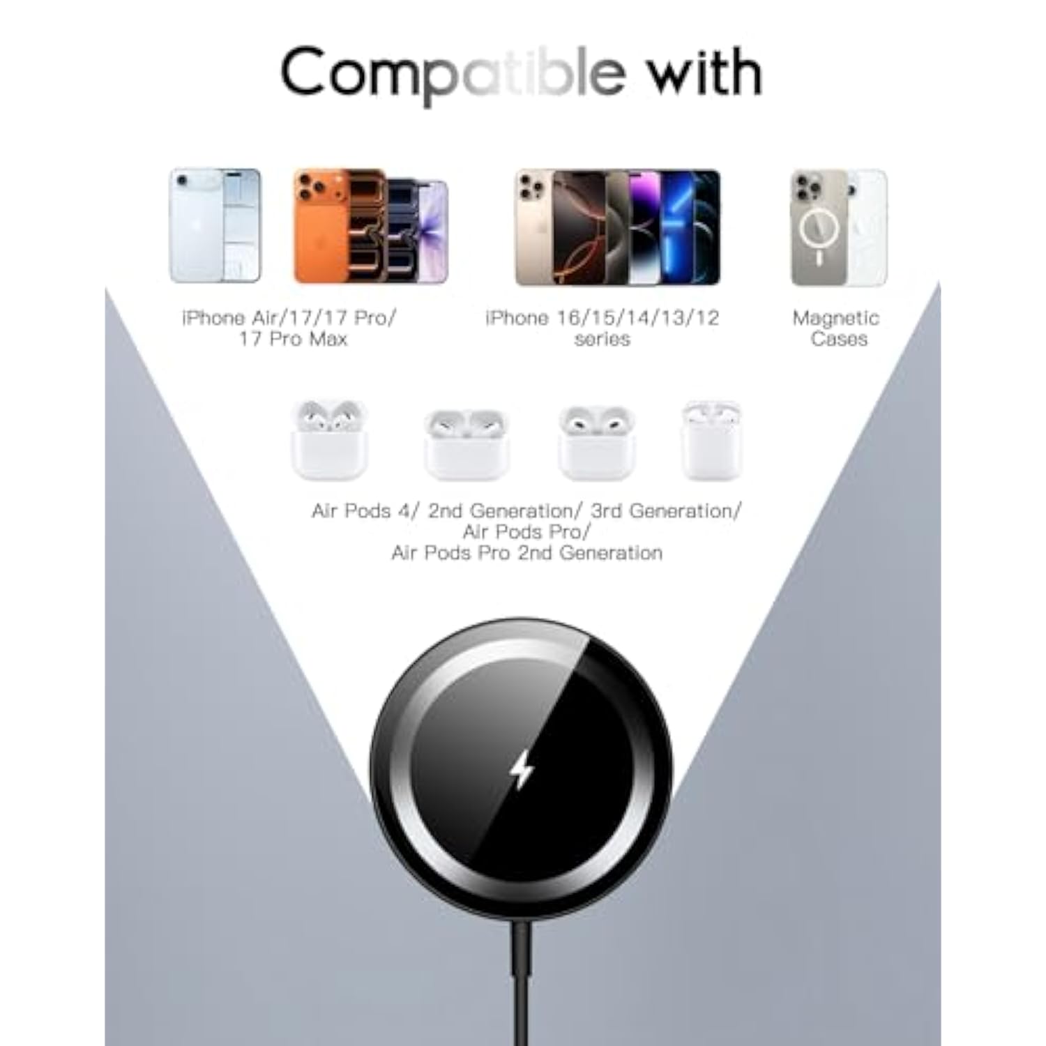 For Mag-Safe Charger, Magnetic Wireless Charger Made For Iphone 16/16 Pro/16 Pro Max/16 Plus/15/14/13/12 Series, 15W Max Fast Mag Safe Charging Pad For Airpods Pro 3 2 (Black)