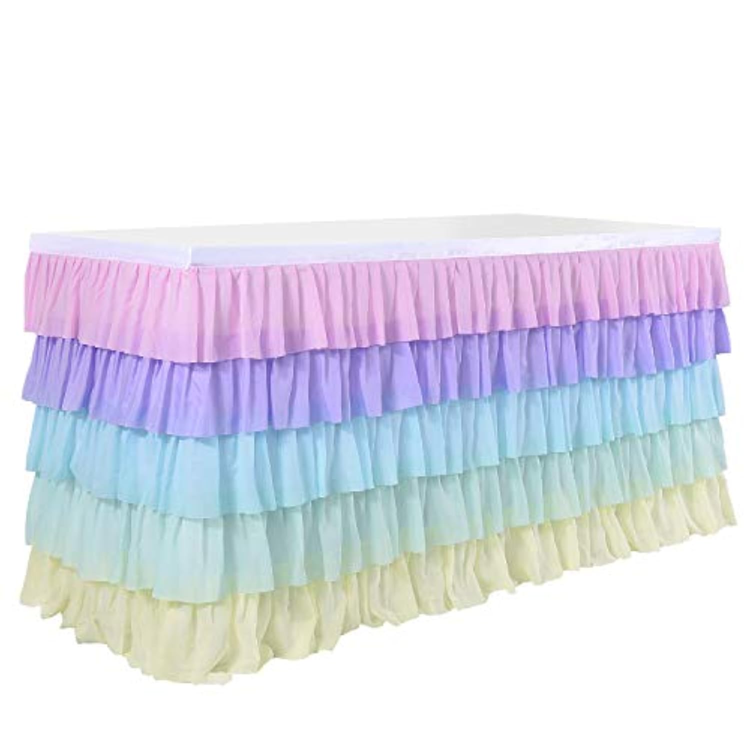 Pastel Rainbow Table Skirt Ruffle Party Tablecloth For Rectangle Table 6Ft Birthday Party Baby Shower