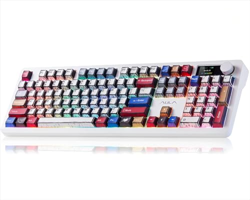 F106 PRO Wireless Mechanical Keyboard,Full Size Gaming Keyboard with Hot Swappable Knob & Screen,Tri-Mode RGB Backlit with 8000mAh for