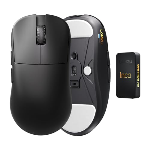 Inca Gaming Mouse, 8K Polling Rate, Optical Switches, Ttc Encoder, Paw3950 Ic, Nordic 52840 Mcu, Symmetrical High-Hump, Recommended For Claw-Grip Gamers, 8K Dongle Included (Black)