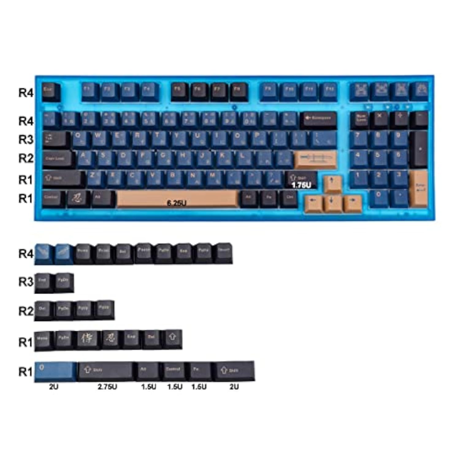 Pbt Keycaps,129 Keys Japanese Keycap Dye Sublimation For 61/64/68/87/96/104/10