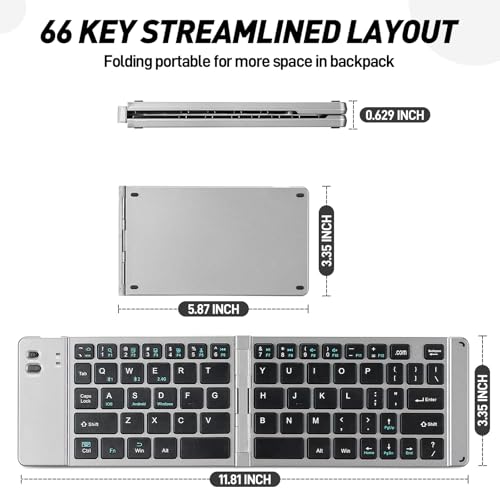 Foldable Keyboard - Portable Rechargeable Full Size Ultra Slim Mini Folding Wireless Travel Keyboard For Ios Android Windows Smartphone Tablet And Laptop(Grey)