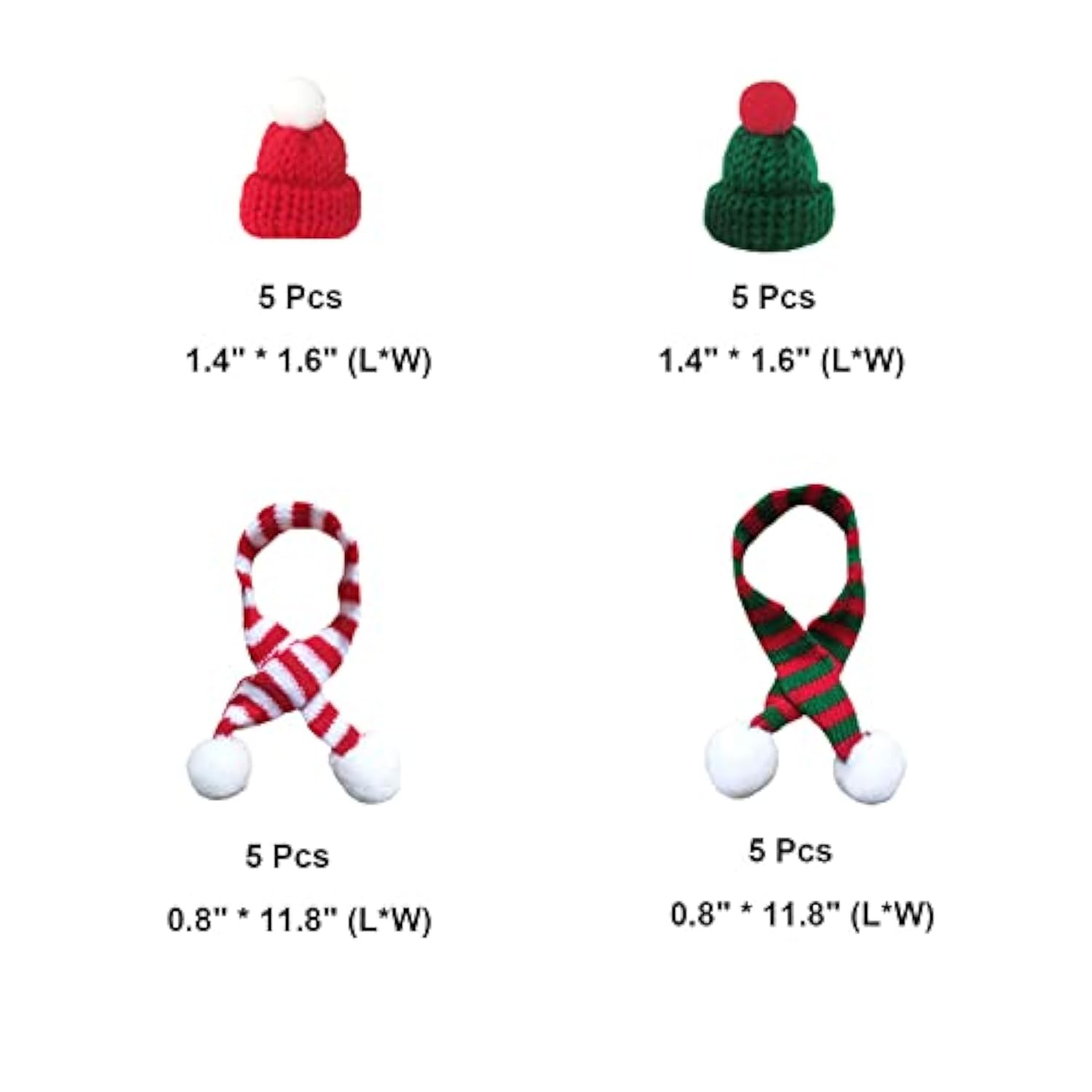 20 Pcs Mini Christmas Hat Scarf Xmas Knit Santa Hats Knitting Doll Caps Candy Covers Christmas Tree Ornaments Decorations For Cup Wine Bottle Dinner Table Diy Art Craft Crafting Party Supplies Favors